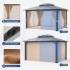 imageHardtop Gazebo 10FTx12FT Polycarbonate Double Top Canopy Aluminum Frame Permanent Pavilion with Curtains and Netting for Lawns Patios GardensPolycarbonate