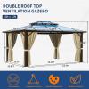 imageHardtop Gazebo 10FTx12FT Polycarbonate Double Top Canopy Aluminum Frame Permanent Pavilion with Curtains and Netting for Lawns Patios GardensPolycarbonate