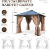 imageHardtop Gazebo 10FTx12FT Polycarbonate Double Top Canopy Aluminum Frame Permanent Pavilion with Curtains and Netting for Lawns Patios GardensPolycarbonate