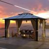 imageHardtop Gazebo 10FTx12FT Polycarbonate Double Top Canopy Aluminum Frame Permanent Pavilion with Curtains and Netting for Lawns Patios GardensPolycarbonate