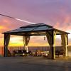 imageHardtop Gazebo 10FTx12FT Polycarbonate Double Top Canopy Aluminum Frame Permanent Pavilion with Curtains and Netting for Lawns Patios GardensPolycarbonate