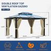 imageHardtop Gazebo 10FTx12FT Polycarbonate Double Top Canopy Aluminum Frame Permanent Pavilion with Curtains and Netting for Lawns Patios GardensPolycarbonate
