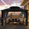 imageHardtop Gazebo 10FTx12FT Polycarbonate Double Top Canopy Aluminum Frame Permanent Pavilion with Curtains and Netting for Lawns Patios GardensMetal