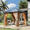 imageHardtop Gazebo 10FTx12FT Polycarbonate Double Top Canopy Aluminum Frame Permanent Pavilion with Curtains and Netting for Lawns Patios GardensPolycarbonate