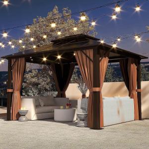 image10x12 Hardtop Gazebo Outdoor Polycarbonate Double Roof Pavilion with Aluminum Frame Netting and Curtains Ideal for Patios Gardens and BackyardsPolycarbonate