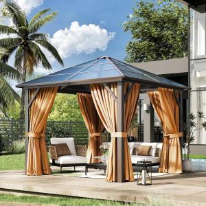 imageHardtop Gazebo 10FTx12FT Polycarbonate Double Top Canopy Aluminum Frame Permanent Pavilion with Curtains and Netting for Lawns Patios GardensPolycarbonate