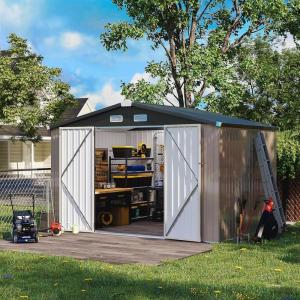 image76x97 Metal Garden Shed for Outdoor Storage Outdoor Tool Storage Shed Tool and Lawn Mower Shelter with Lockable Door for Secure Backyard Organization