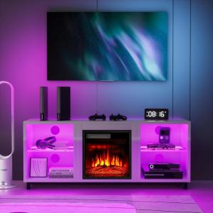 imageElectric Fireplace TV Stand with Storage Cabinet Table Fireplace TV Stand with Adjustable Glass Shelves for TVs up to 65quotWhite
