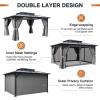 image12x20 Hardtop Gazebo Outdoor Polycarbonate Double Top Canopy Aluminum Frame Permanent Pavilion with Netting and Curtains Sunshade for Patio Garden LawnsGray