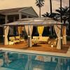 image12x20 Hardtop Gazebo Outdoor Polycarbonate Double Top Canopy Aluminum Frame Permanent Pavilion with Netting and Curtains Sunshade for Patio Garden Lawns12x20Brown Polycarbonate Roof