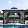 image12x20 Hardtop Gazebo Outdoor Polycarbonate Double Top Canopy Aluminum Frame Permanent Pavilion with Netting and Curtains Sunshade for Patio Garden LawnsGray