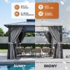 image12x20 Hardtop Gazebo Outdoor Polycarbonate Double Top Canopy Aluminum Frame Permanent Pavilion with Netting and Curtains Sunshade for Patio Garden LawnsGray