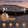 image12x20 Hardtop Gazebo Outdoor Polycarbonate Double Top Canopy Aluminum Frame Permanent Pavilion with Netting and Curtains Sunshade for Patio Garden LawnsBrown