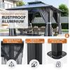 image12x20 Hardtop Gazebo Outdoor Polycarbonate Double Top Canopy Aluminum Frame Permanent Pavilion with Netting and Curtains Sunshade for Patio Garden LawnsGray