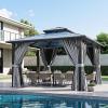 image12x20 Hardtop Gazebo Outdoor Polycarbonate Double Top Canopy Aluminum Frame Permanent Pavilion with Netting and Curtains Sunshade for Patio Garden LawnsGray