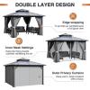 image12x20 Hardtop Gazebo Outdoor Polycarbonate Double Top Canopy Aluminum Frame Permanent Pavilion with Netting and Curtains Sunshade for Patio Garden LawnsGray