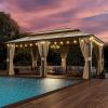 image12x20 Hardtop Gazebo Outdoor Polycarbonate Double Top Canopy Aluminum Frame Permanent Pavilion with Netting and Curtains Sunshade for Patio Garden Lawns12x20Brown Polycarbonate Roof