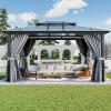 image12x20 Hardtop Gazebo Outdoor Polycarbonate Double Top Canopy Aluminum Frame Permanent Pavilion with Netting and Curtains Sunshade for Patio Garden LawnsGray