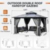 image12x20 Hardtop Gazebo Outdoor Polycarbonate Double Top Canopy Aluminum Frame Permanent Pavilion with Netting and Curtains Sunshade for Patio Garden LawnsGray
