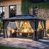 image12x20 Hardtop Gazebo Outdoor Polycarbonate Double Top Canopy Aluminum Frame Permanent Pavilion with Netting and Curtains Sunshade for Patio Garden LawnsGray
