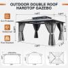 image12x20 Hardtop Gazebo Outdoor Polycarbonate Double Top Canopy Aluminum Frame Permanent Pavilion with Netting and Curtains Sunshade for Patio Garden LawnsGray