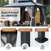 image12x20 Hardtop Gazebo Outdoor Polycarbonate Double Top Canopy Aluminum Frame Permanent Pavilion with Netting and Curtains Sunshade for Patio Garden LawnsGray