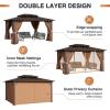 image12x20 Hardtop Gazebo Outdoor Polycarbonate Double Top Canopy Aluminum Frame Permanent Pavilion with Netting and Curtains Sunshade for Patio Garden LawnsBrown