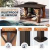 image12x20 Hardtop Gazebo Outdoor Polycarbonate Double Top Canopy Aluminum Frame Permanent Pavilion with Netting and Curtains Sunshade for Patio Garden LawnsBrown