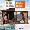 image12x20 Hardtop Gazebo Outdoor Polycarbonate Double Top Canopy Aluminum Frame Permanent Pavilion with Netting and Curtains Sunshade for Patio Garden LawnsBrown