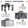 image12x20 Hardtop Gazebo Outdoor Polycarbonate Double Top Canopy Aluminum Frame Permanent Pavilion with Netting and Curtains Sunshade for Patio Garden LawnsGray