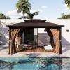 image12x20 Hardtop Gazebo Outdoor Polycarbonate Double Top Canopy Aluminum Frame Permanent Pavilion with Netting and Curtains Sunshade for Patio Garden LawnsBrown