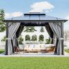 image12x20 Hardtop Gazebo Outdoor Polycarbonate Double Top Canopy Aluminum Frame Permanent Pavilion with Netting and Curtains Sunshade for Patio Garden LawnsGray