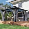 image12x20 Hardtop Gazebo Outdoor Polycarbonate Double Top Canopy Aluminum Frame Permanent Pavilion with Netting and Curtains Sunshade for Patio Garden LawnsGray