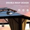 image12x20 Hardtop Gazebo Outdoor Polycarbonate Double Top Canopy Aluminum Frame Permanent Pavilion with Netting and Curtains Sunshade for Patio Garden LawnsBrown