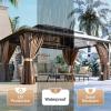 image:image12x16 Hardtop Gazebo Outdoor Polycarbonate Double Top Canopy Aluminum Frame Permanent Pavilion with Netting and Curtains Sunshade for Patio Garden Lawns