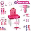 imagePlay22 Pretend Play Girls Vanity Set with Mirror and Stool 21 PCS  Kids Makeup Vanity Table Set with Lights and Sounds  Includes Fashion Hair ampamp Makeup Accessories