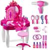 imagePlay22 Pretend Play Girls Vanity Set with Mirror and Stool 21 PCS  Kids Makeup Vanity Table Set with Lights and Sounds  Includes Fashion Hair ampamp Makeup Accessories