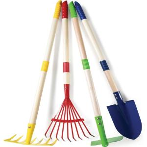 imagePlay22 Kids Garden Tool Set Toy 4Piece  Shovel Rake Hoe Leaf Rake Wooden Gardening Tools for Kids Best Outdoor Toys Gift for Boys and Girls