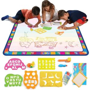 imagePlay22 Large Magic Water Doodle Mat 22 PCS 39X30  STEM Educational Learning ABC Letters Kids Drawing Board  Extra Large Water Drawing Doodling Mat Mess Free  Gifts for Kids Toddlers Boys and Girls