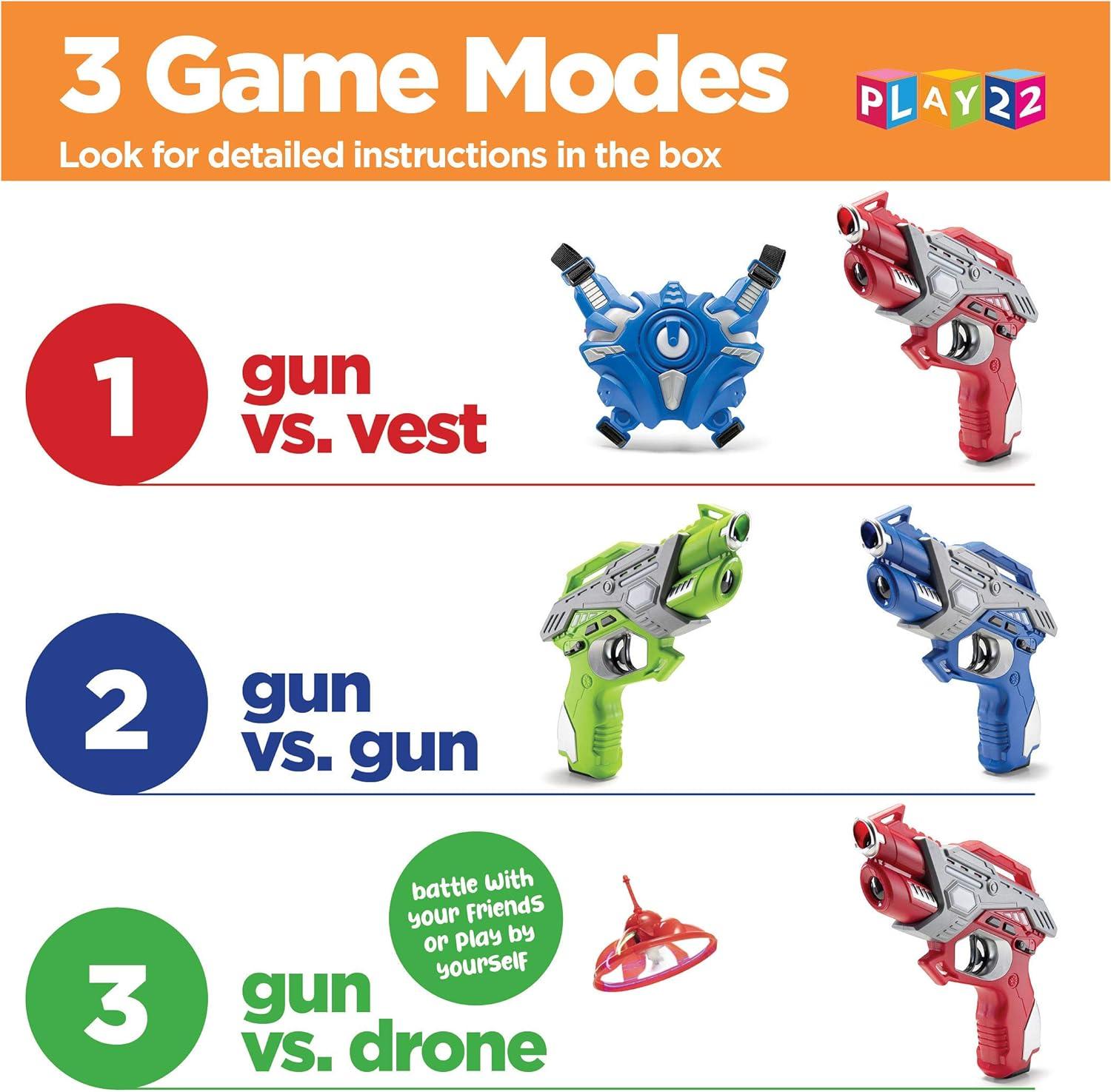 imageLaser Tag Guns Set with Vest and Drone  Infrared Laser Tag Guns Set 4 Guns 4 Vests and 4 Drones  Lazer Tag Gun Game for Indoor Outdoor  Best Gift Boys Girls  Play22