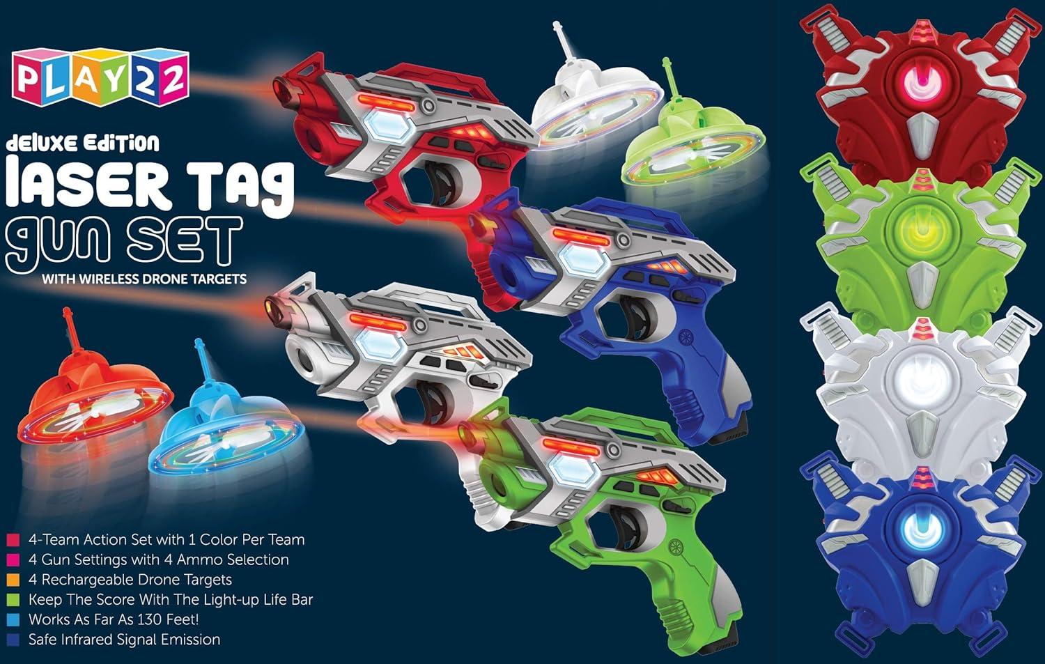 imageLaser Tag Guns Set with Vest and Drone  Infrared Laser Tag Guns Set 4 Guns 4 Vests and 4 Drones  Lazer Tag Gun Game for Indoor Outdoor  Best Gift Boys Girls  Play22