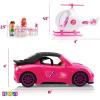 imagePlay22 Pink Car Convertible 2Seater Vehicle Doll Accessories with Lights and Sounds 10 Pc  Car for Dolls Toy Car Includes Doll Helicopter 2 Figurines and Dining Table Set  Great Toddler Gift