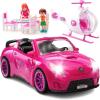 imagePlay22 Pink Car Convertible 2Seater Vehicle Doll Accessories with Lights and Sounds 10 Pc  Car for Dolls Toy Car Includes Doll Helicopter 2 Figurines and Dining Table Set  Great Toddler Gift