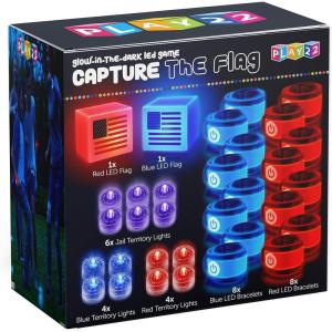 imagePlay22 American Capture The Flag Glow in The Dark Game  Capture The Flag Game Up to 14 Players  Capture The Flag Set Includes 14 Bands 16 Team Lights 2 Flags  Great Outdoor Gift  Original