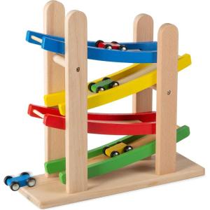 imagePlay22 Wooden Car Ramps Race  4 Level Toy Car Ramp Race Track Includes 4 Wooden Toy Cars  My First Baby Toys  Toddler Race Car Ramp Toy Set is A Great Gift for Boys and Girls  Original by Play22