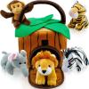imagePlay22 6Piece Plush Talking Jungle Animals Set with Carrier for Kids Babies ampamp Toddlers  Elephant Tiger Lion Zebra Monkey