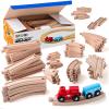 imagePlay22 Wooden Train Tracks  52 PCS  2 Bonus Car Toy Trains  for Kids is Compatible with Thomas Wooden Railway Systems and All Major Brands  Original