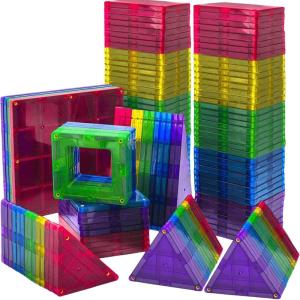 imageMagnetic Tiles Building Blocks  113pcs Advanced Set  STEM Toys for 3 Year Old Boys and Girls Strongest Magnets  Includes 13 Piece Insert Alphabet Cards  Learning by Playing
