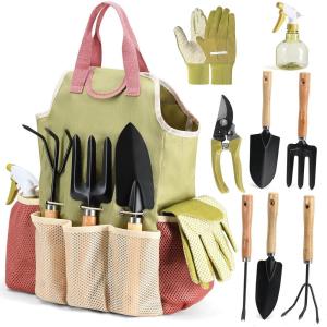 imageGardening Tools Set of 10  Complete Heavy Duty Garden Tools Set with Fashion Handbag  Durable Gardening Supplies Kit Ideal Garden Gifts for Women