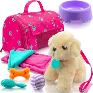 imagePlay22 Plush Puppy Doll Set for Kids 9 PCS  Baby Doll Accessories  Doll Puppy Set  4 Year Old Girl Birthday Gifts Little Girl Toys Sized for 18quot Dolls Multicolor